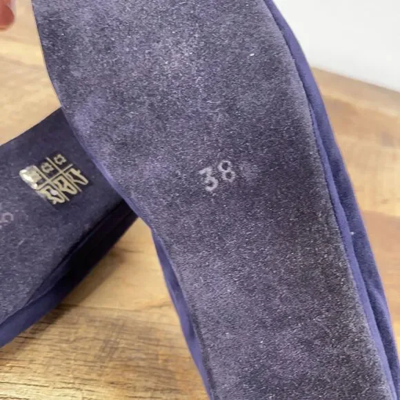 Sarah Flint x Wunderkind “W” Navy Blue Suede Slipper Flats Size EU 38 / US 7.5 - Picture 6 of 9